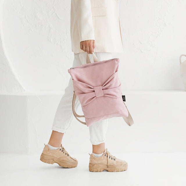 Pink Bow Denim Backpack