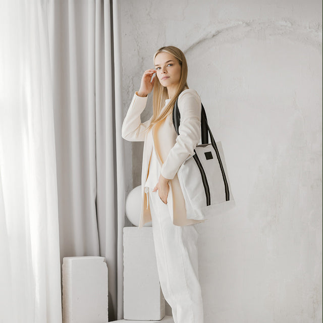 White Denim Shoulder Tote Bag