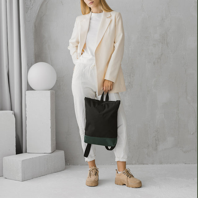 Waterproof Backpack with Green Leather Base