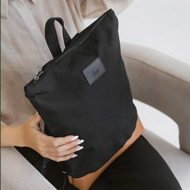 Waterproof Backpack with Tan Leather Base