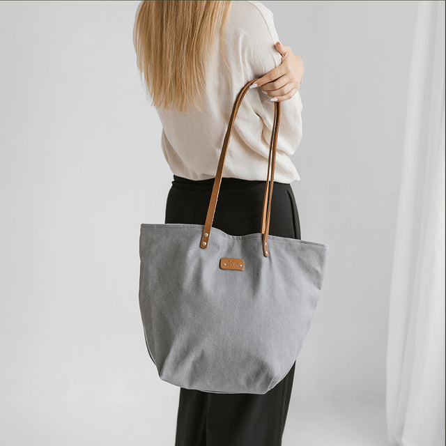 Grey Denim Tote Bag for Everyday Use