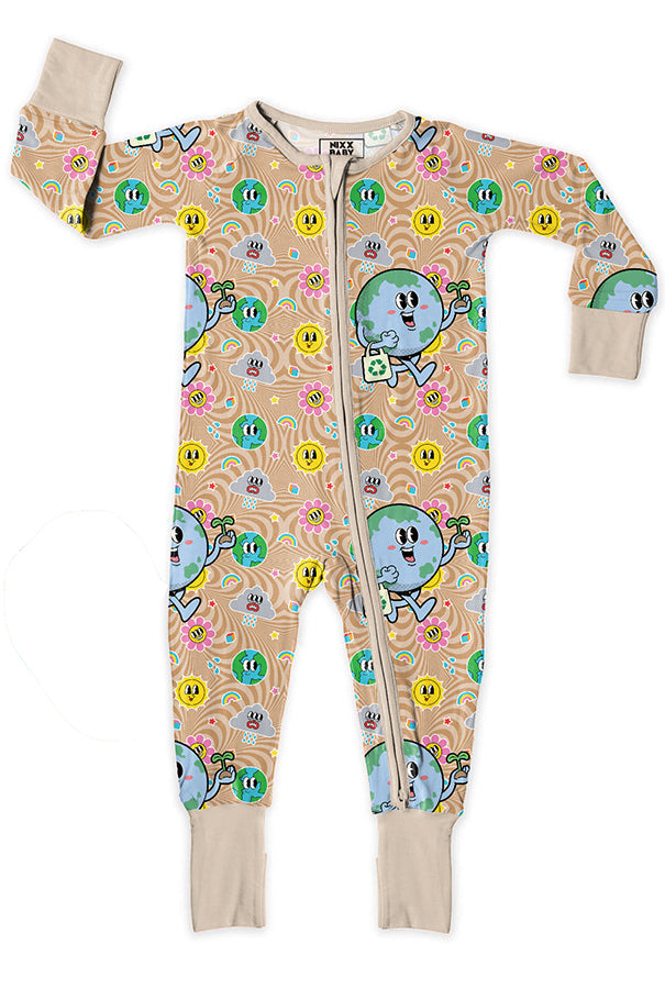 Lil&#39; Earthling Bamboo Zip Onesie - Buttery Soft, Hippie Vibe for Baby by NIXX BABY at brixbailey.com