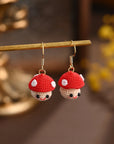 Smiley Mushroom Micro-Crochet Earrings