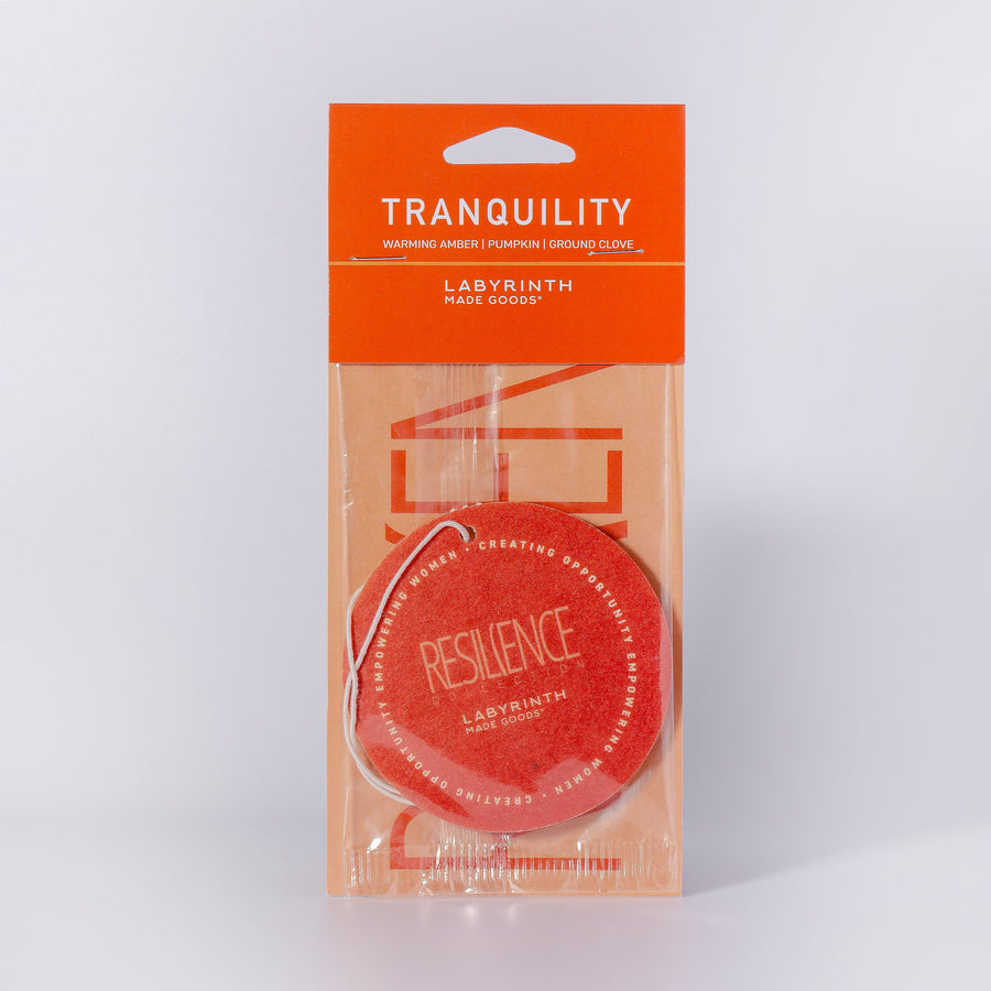 Tranquility soy candle, warming amber pumpkin clove scent, handcrafted premium resilience glass vessel, 60-hour burn, 11oz luxury home decor by Labyrinth Made Goods at brixbailey.com