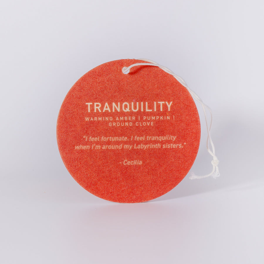Luxury Tranquility soy candle with warming amber, pumpkin, and ground clove, handcrafted in Illinois, premium resilience glass vessel, 60-hour burn by Labyrinth Made Goods at brixbailey.com