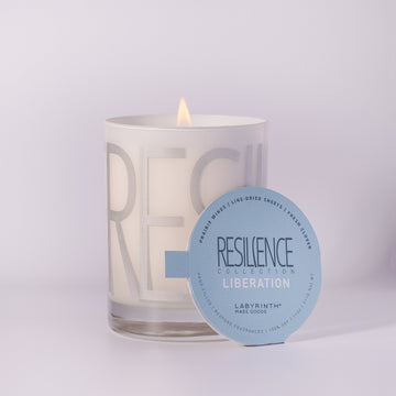 Liberation luxury soy candle, fresh prairie winds and line-dried sheets scent with clover and wild flowers, handcrafted in Illinois by Labyrinth Made Goods at brixbailey.com