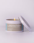 Luxury Liberation scented candle, handcrafted soy wax with prairie winds, fresh clover, and sun-ripened stone fruit notes by Labyrinth Made Goods at brixbailey.com