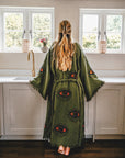 Long Cotton Robe: Khaki Green Eye