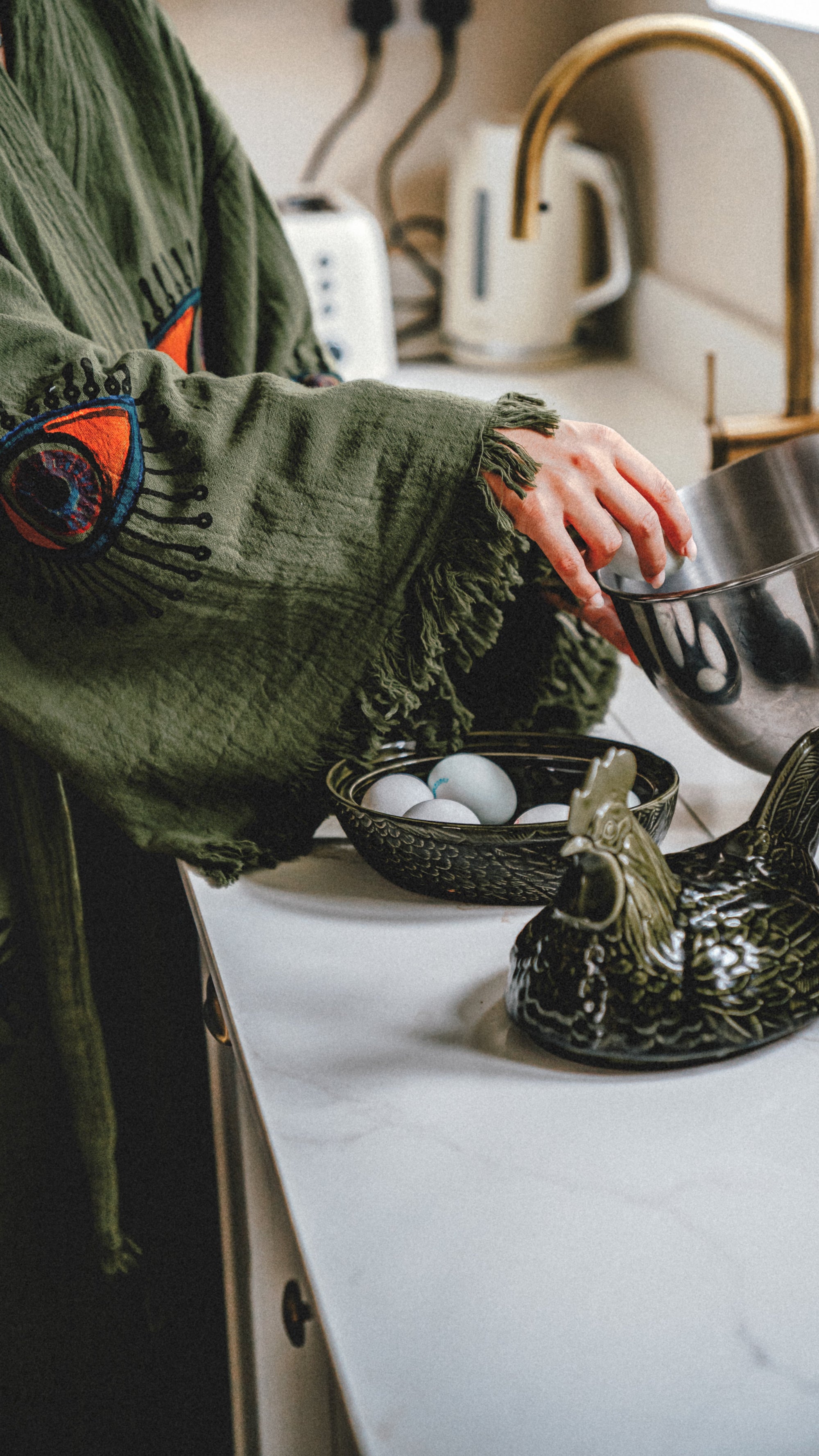 Long Cotton Robe: Khaki Green Eye