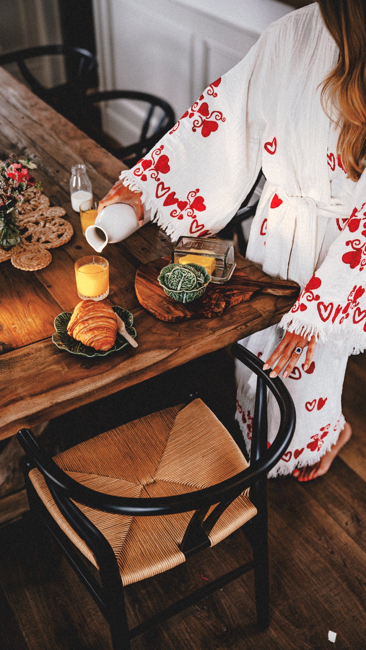 Long Cotton Robe: White with Hearts