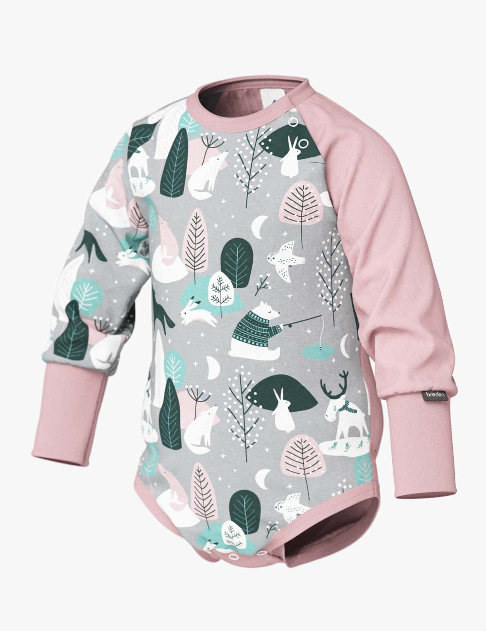 Long Sleeve Baby Bodysuit with Winter Animal Print