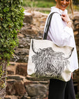 Highland Cow Linen Tote Bag - Large