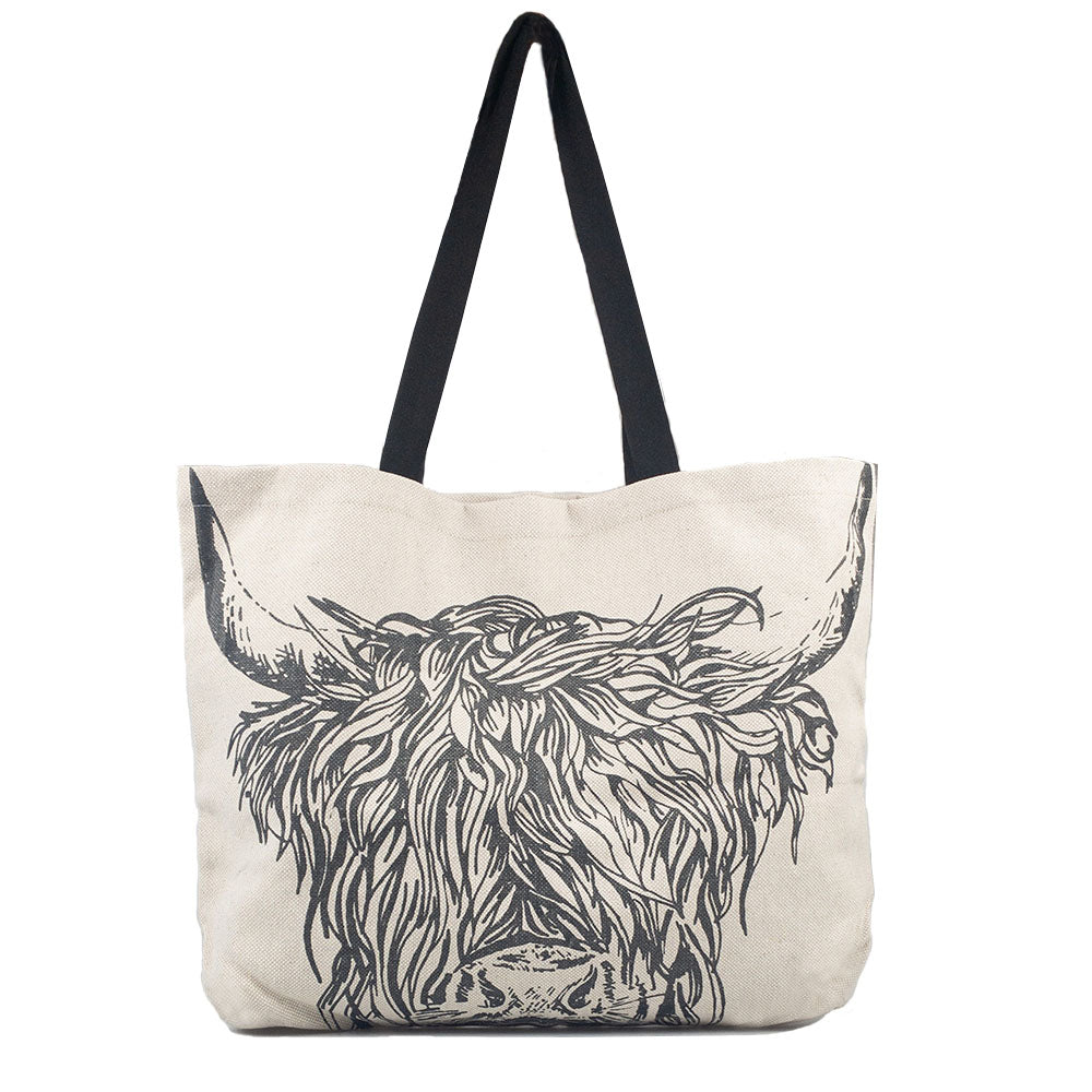 Highland Cow Linen Tote Bag - Large