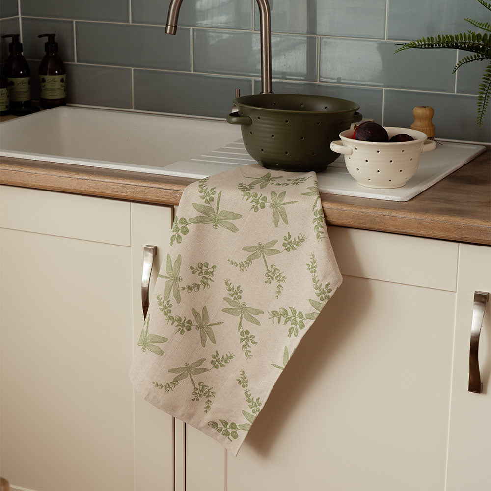 Dragonfly &amp; Flora Linen Tea Towel