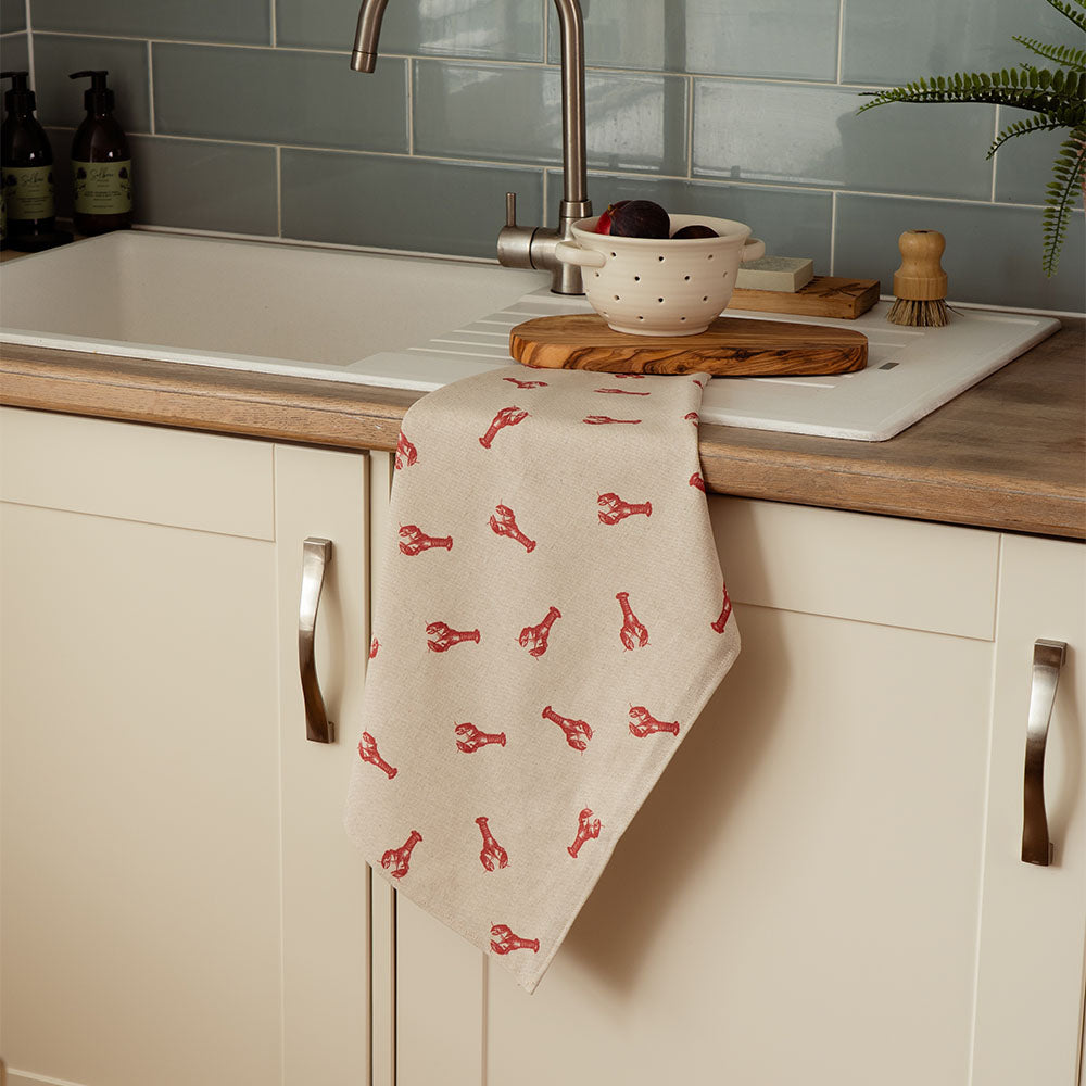 Red Lobster Linen Tea Towel