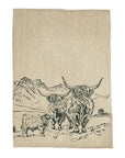 Scenic Highland Cow Linen Tea Towel