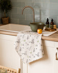 Tawny Owl Repeat Linen Tea Towel