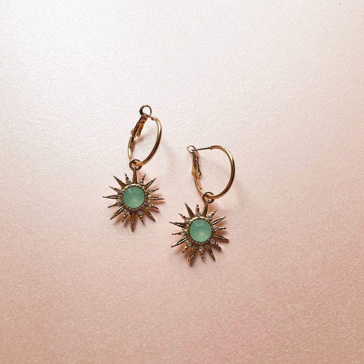 Aqua Gem Hoop Earrings in Gold Tone