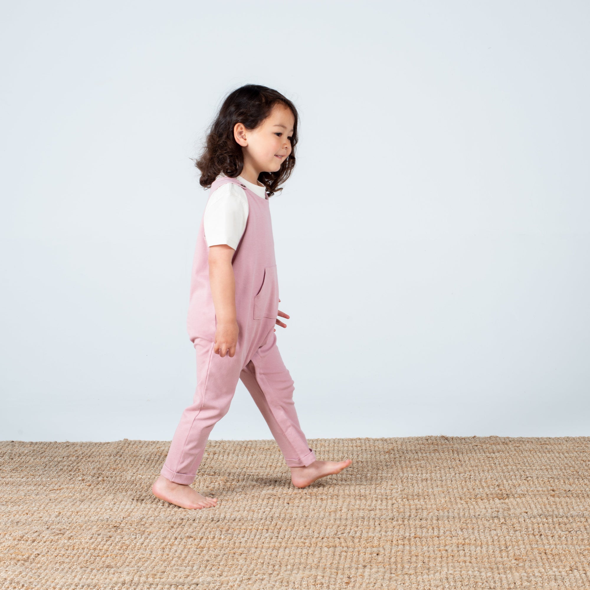 Premium Organic Cotton Pink Dungarees with Floral Appliqué and Horn-Button Fastening - Sustainable Kids Clothing by Flossie & George at brixbailey.com