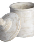 Antique white stone canister with European design, subtle patina, perfect for storage or decor, 31cm height. by sostter at brixbailey.com