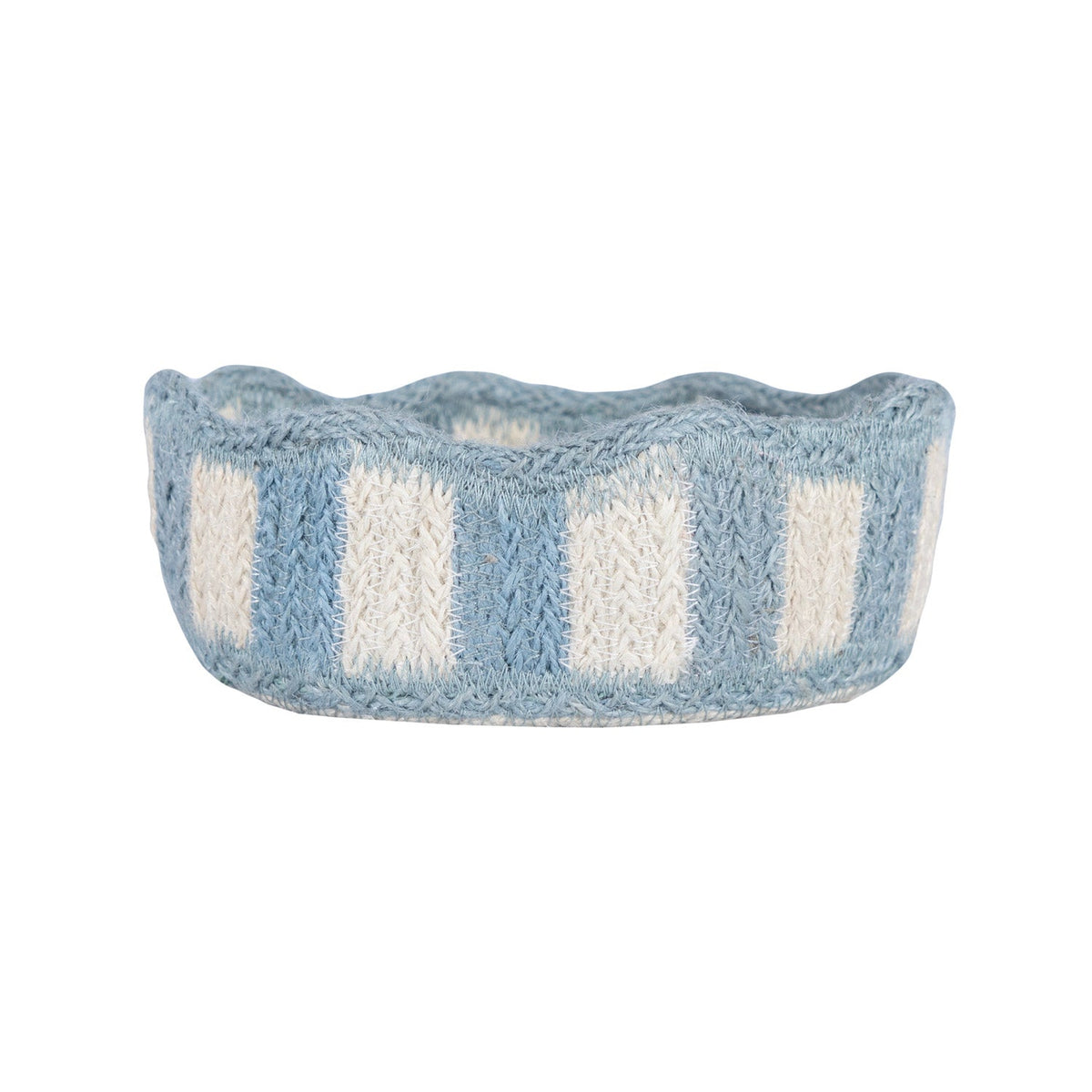 Stripy Scalloped Small Basket - Dusty Blue