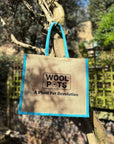 Reusable Hessian Shopping Bag with Flat Base – Durable Eco Tote (40x35x18cm) - Light Blue