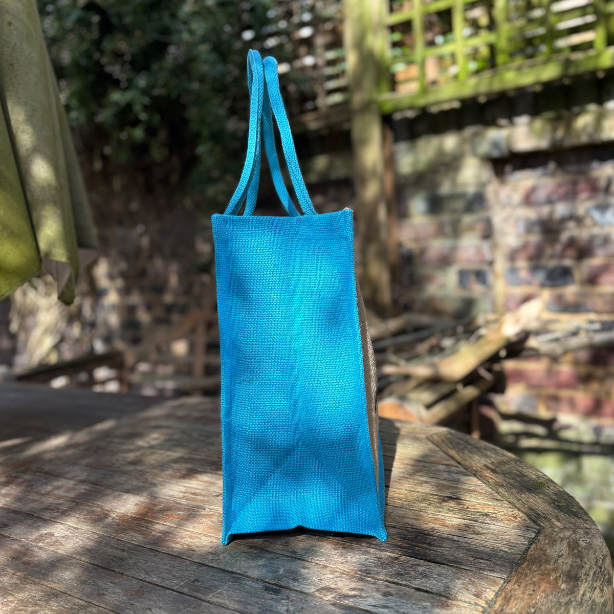 Reusable Hessian Shopping Bag with Flat Base – Durable Eco Tote (40x35x18cm) - Light Blue