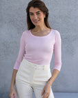 3/4 Sleeve Scoop Neck Cotton Modal T-Shirt