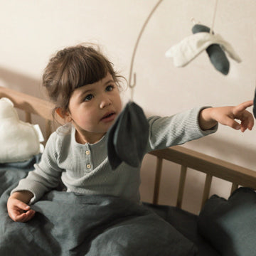 Luxury Nobodinoz Lin Francais duvet bundle in greige, soft machine-washable linen, cot duvet cover with matching pillowcase by Ella James at brixbailey.com