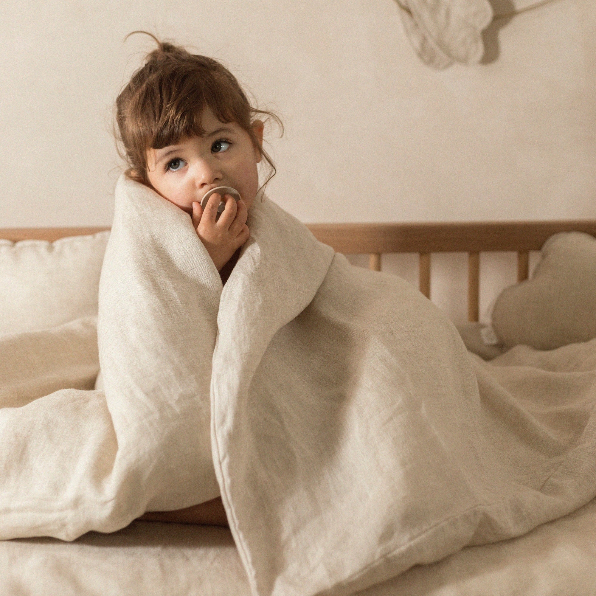Lin Francais cot size duvet cover in greige, premium handcrafted linen bedding set with matching pillowcase, timeless nursery decor by Ella James at brixbailey.com
