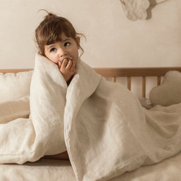 Lin Francais cot size duvet cover in greige, premium handcrafted linen bedding set with matching pillowcase, timeless nursery decor by Ella James at brixbailey.com