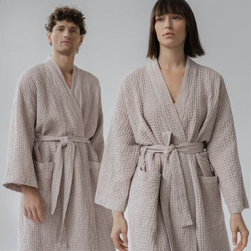 Honeycomb Waffle Bathrobe - Powder
