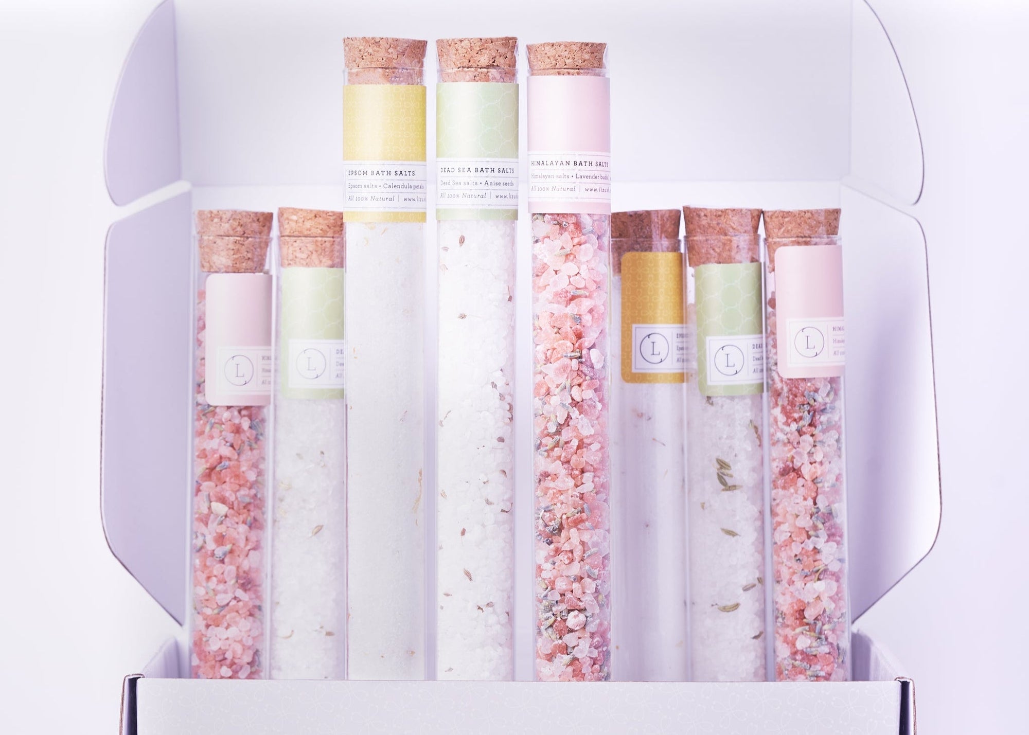 Natural Bath Salts Gift set in 8 Glass Tubes, Luxurious Bath Experience-0