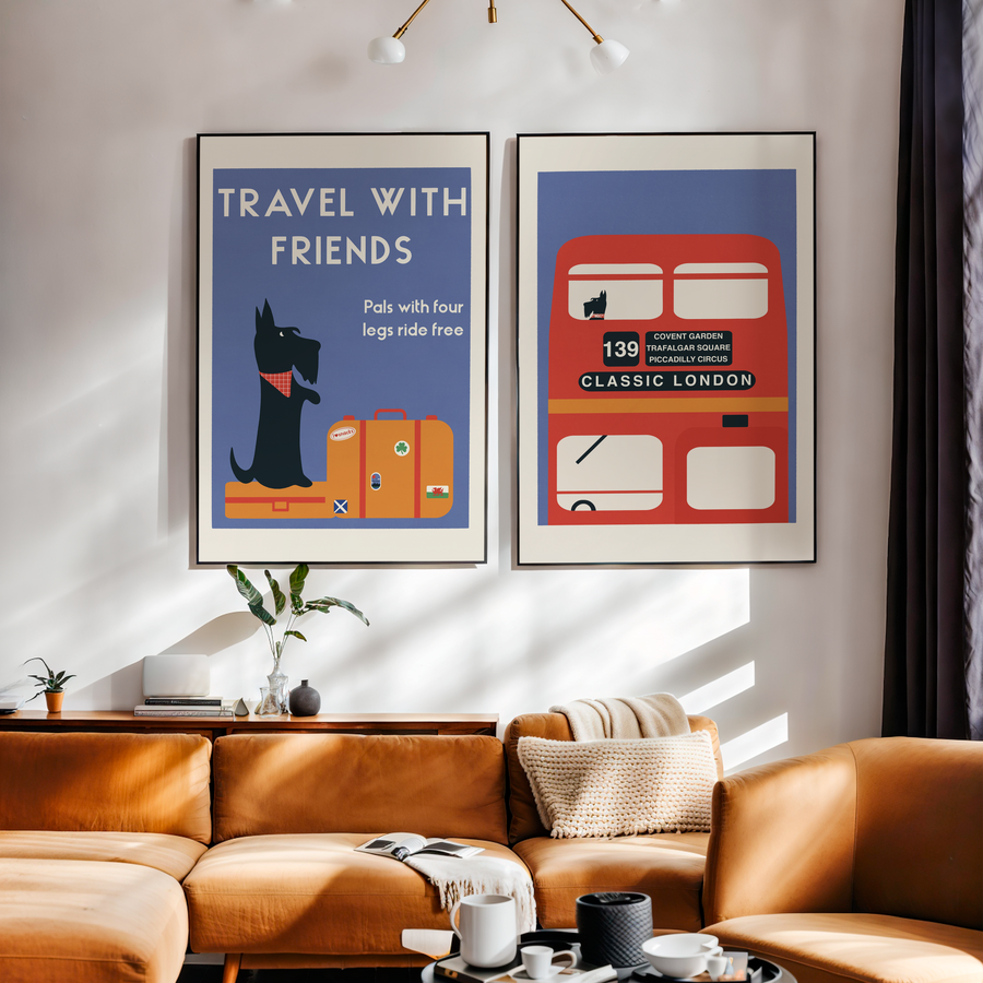 Classic London bus retro travel poster, premium 230gsm paper print, vibrant finish, framed option available, A5 to A0 sizes by Little Egret Design at brixbailey.com