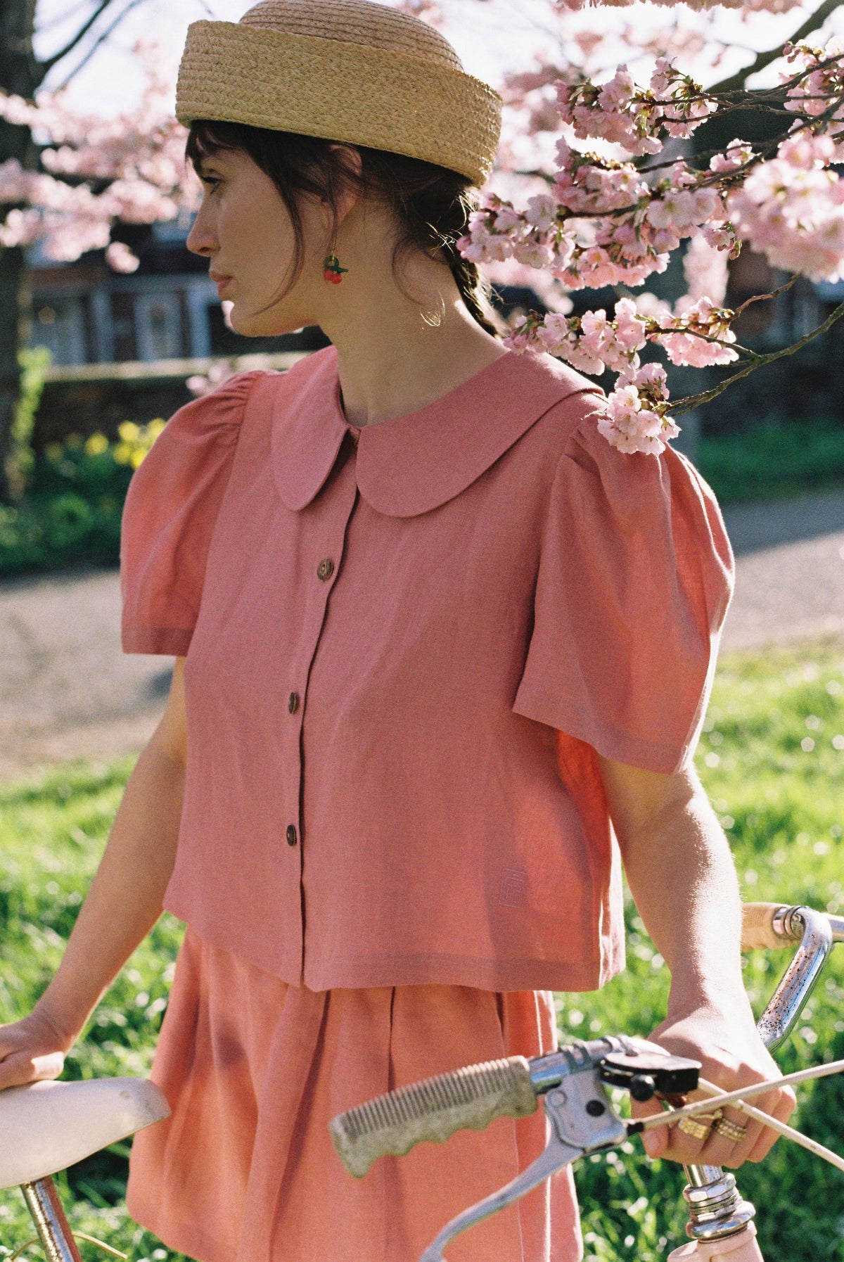 Frances Linen Cropped Blouse  - Berry - on pre-order for end of September delivery