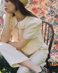 Frances Linen Cropped Blouse with Embroidered Trims - Natural - Pre order for End of September Delivery