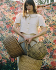 Frances Linen Cropped Blouse with Embroidered Trims - Natural - Pre order for End of September Delivery
