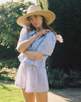 Olivia Linen Shorts - Baby Blue Stripe