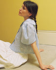 Frances Linen Cropped Blouse  - Royal Blue Gingham