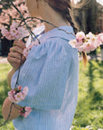 Frances Linen Cropped Blouse  - Sky Blue Stripe