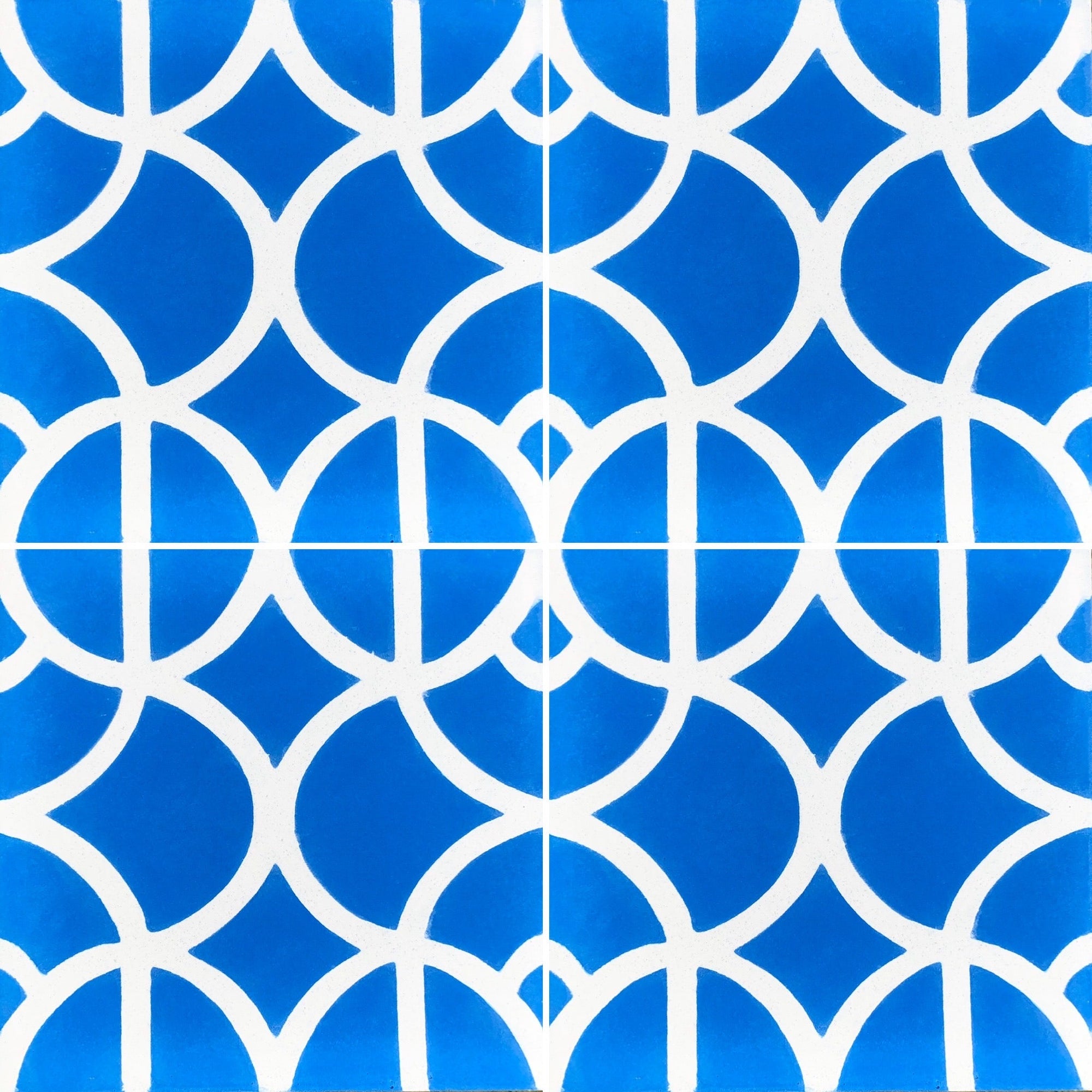 Premium blue and white Lotus cement tile, handcrafted Moroccan floor and wall tile, luxury contemporary design by Maria Starling by Maria Starling Design at brixbailey.com
