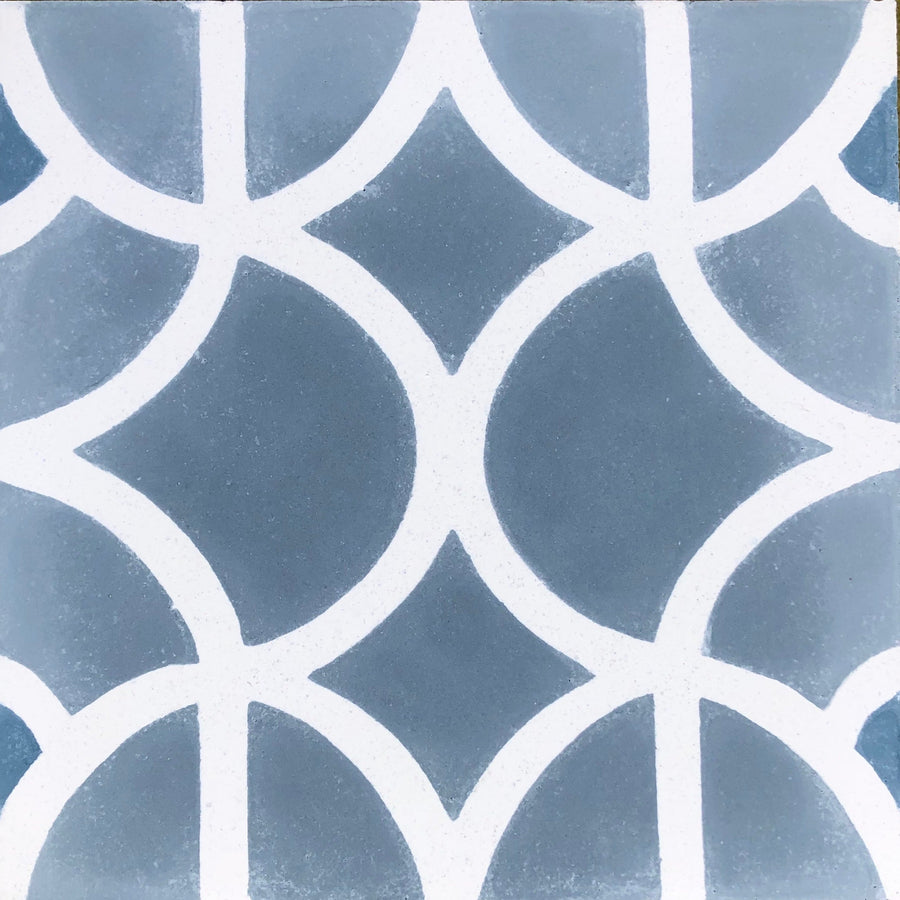 Luxury handcrafted grey and white LOTUS cement floor tiles, premium Moroccan-inspired design by Maria Starling by Maria Starling Design at brixbailey.com