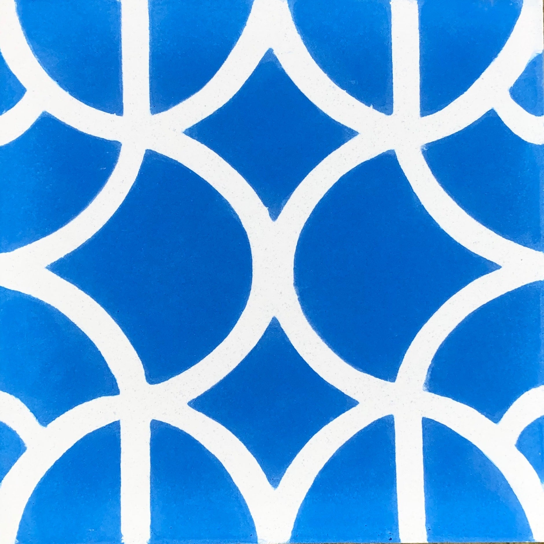 Premium blue and white LOTUS cement tile, handcrafted Moroccan floor and wall tile, luxury contemporary design by Maria Starling by Maria Starling Design at brixbailey.com