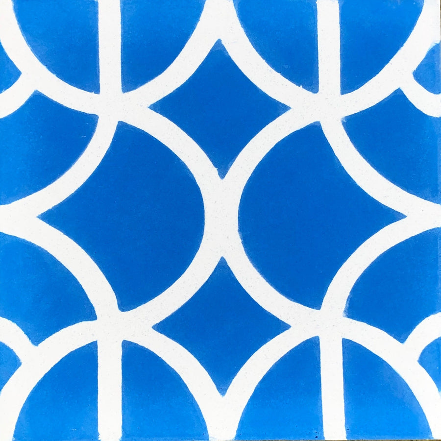 Lotus cement tile, black and white floor tiles, premium handcrafted Moroccan tiles, luxury bathroom and kitchen tiles, stylish sky blue accent by Maria Starling Design at brixbailey.com