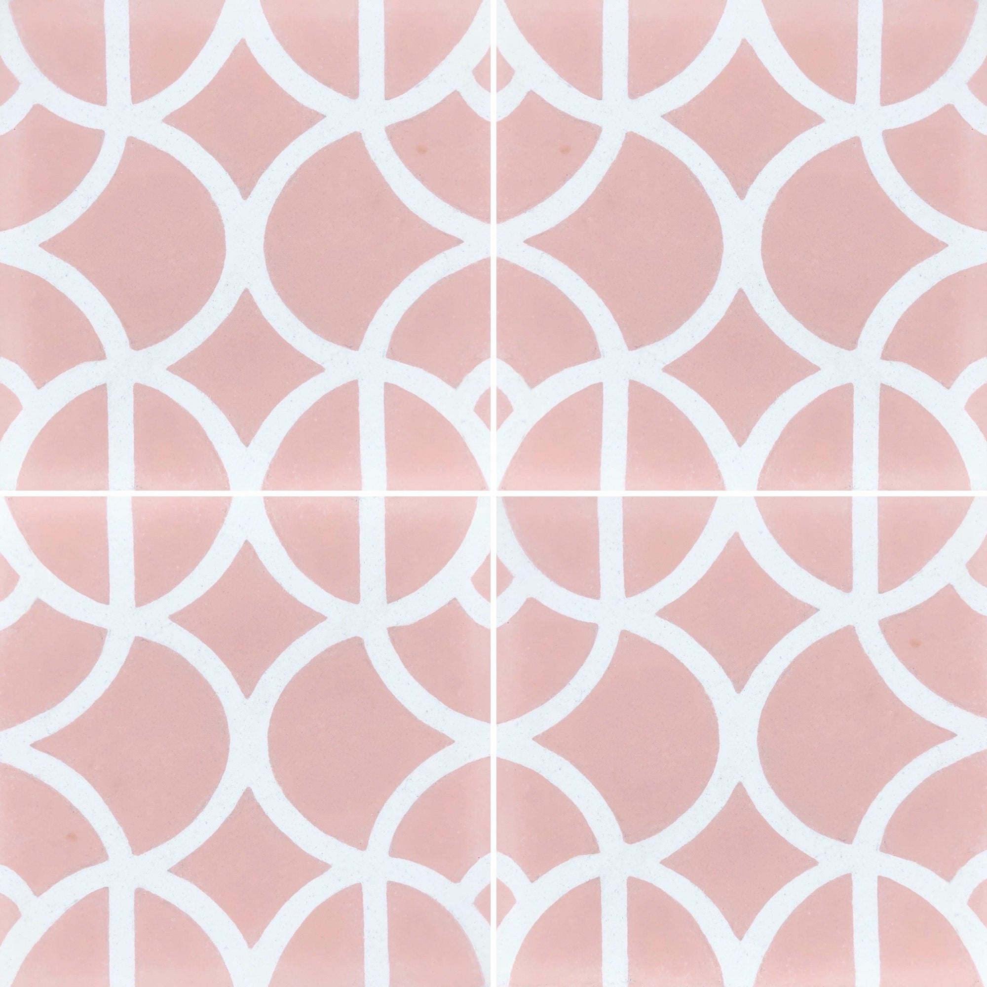 Luxury Moroccan cement tiles, premium pink-white Lotus floor and wall tiles, handcrafted exotic contemporary design by Maria Starling Design at brixbailey.com
