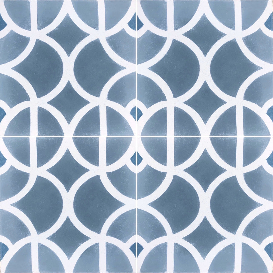 Lotus cement tile, premium grey and white Moroccan floor tiles, handcrafted luxury bathroom and kitchen tiles, stylish contemporary design by Maria Starling Design at brixbailey.com