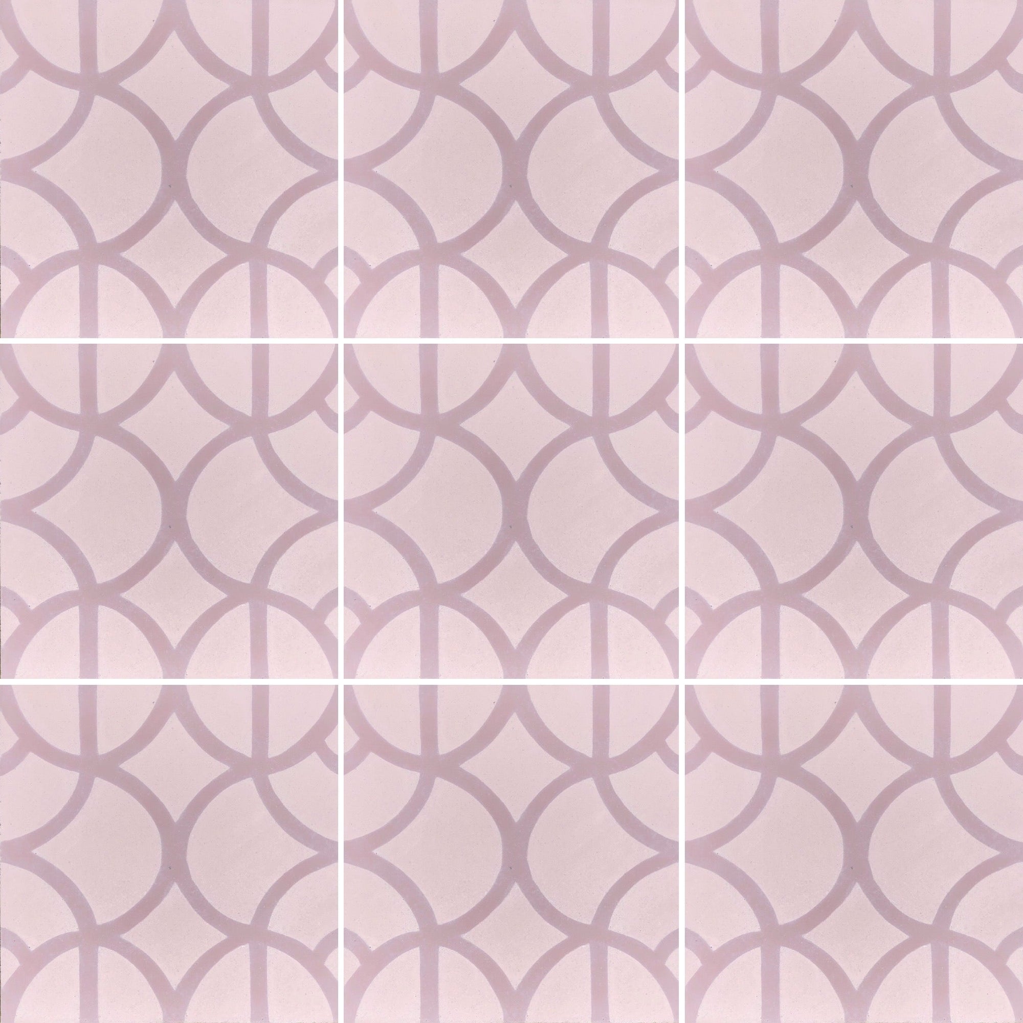 Lotus cement tile, premium pink mauve floor and wall tiles, handcrafted Moroccan design, stylish contemporary bathroom kitchen tiles by Maria Starling Design at brixbailey.com