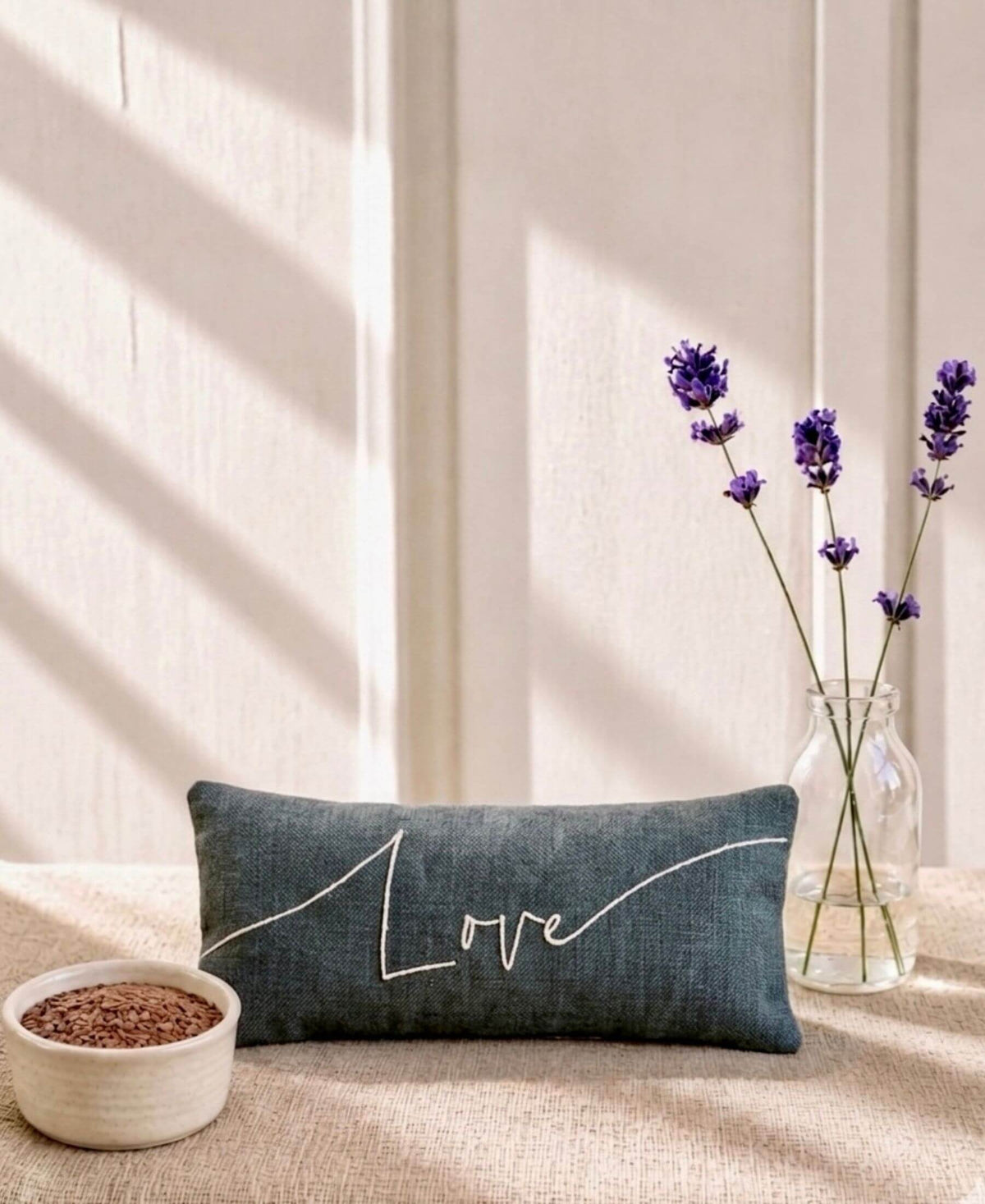 Love Embroidered Linen and Lavender Eye Pillow