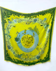Vibrant yellow and pale blue ‘Luciferin’ floral silk scarf