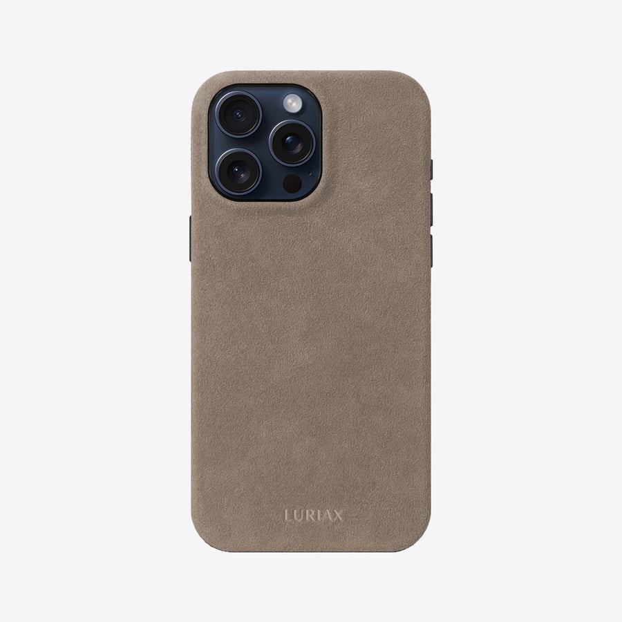 Indulge in Elegance & Defense: Handcrafted Classic iPhone Case with Italian Alcantara & Stainless Steel Accents by Luriax at brixbailey.com